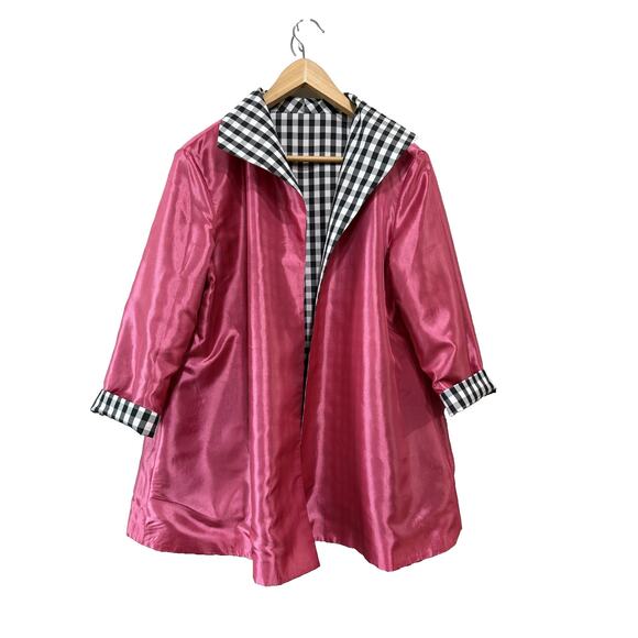 Grace Chuang New York Reversible 2 in 1 gingham Pink open Jacket Blazer Sz L - Picture 5 of 10